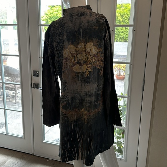 Me’chant Gray Multcolored Floral Pleated Coat Size XL - Picture 6 of 12